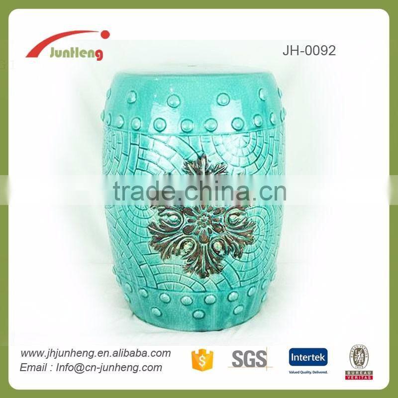 home & garden embossed blue ceramic children stool, chair stool, garden furniture import