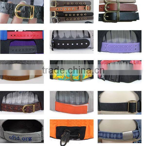 Short brim snapback hat with an adjustable plastic snapback strap closure