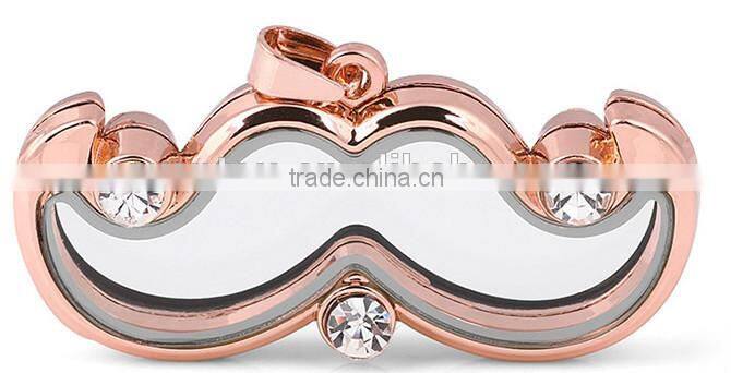 beard floating locket pendant with rhinestone