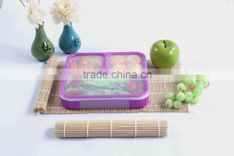 Square 3 compartment plastic lunch box keep food hot for school