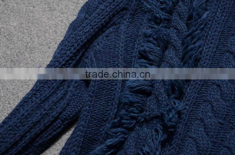 Wholesales Sweater Design Woman Latest Fashion Navy Blue Knitted Sweater With Long Sleeve