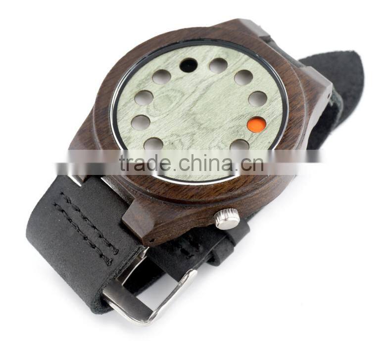 China 100% genuine leather band watch Japan movement wood watch