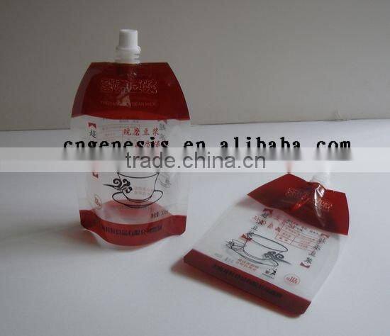 refillable BPA-free self-standing pouch/ plastic liquid bag with spout