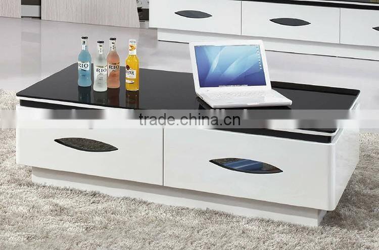 modern design glass top white wooden tv cabinet with drawers