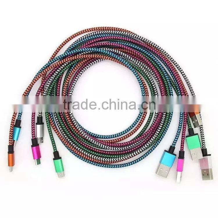 Factory price 1M For Samsung Fabric Braided Micro USB Cable with data and charging cable