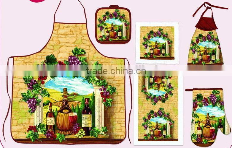 silk screen pigment printing vintage style apron set with chinese hot pot set