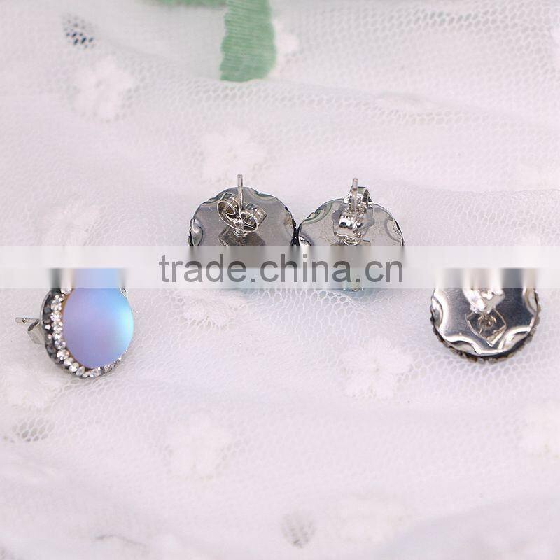 Natural Moonstone Earring, Pave Crystal Gem stone Earring, Charm Druzy Stud Earrings