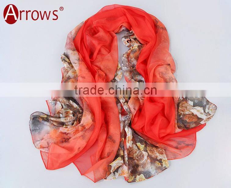 2016 Rose Patterns Gradient 100% Polyster Inmitated Silk Scarf Pashmina Scarves/ Large Shawls Ponchos Wraps Women 145x170cm