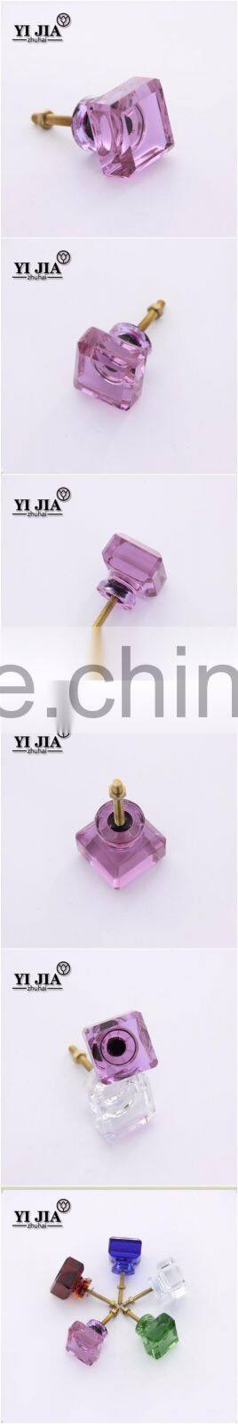 33 mm pink color square furniture hardware crystal knob