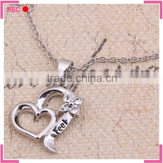 Dainty necklace for lovers, heart pendant imitate silver plated necklace