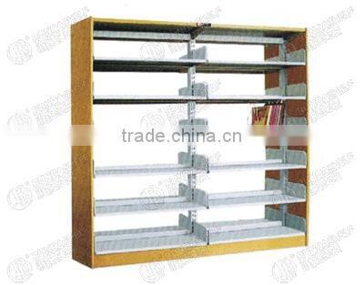 newspaper shelf rackmodern wooden bookshelfSchool Library Bookshelfwooden plank double column double side book rack