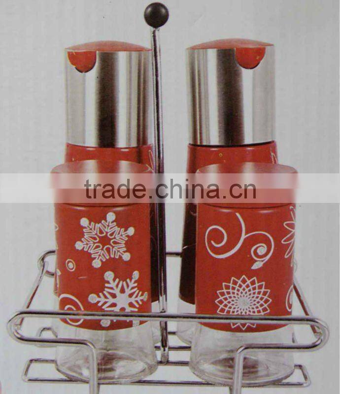 2pcs steel glass oil-vinegar-salt-pepper bottle set
