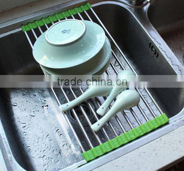 Foldable Stainless Steel Dish Drainer Drying Rack for Kitchen
