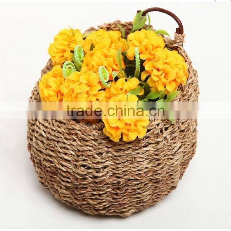Seagrass woven home or cafe wall handmade decorate flower basket with hanging