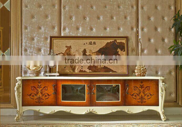 European Style TV Stand, Parquet Pattern Wooden TV Cabinet, Nice Carving Living Room TV Stand (BF01-ML048)