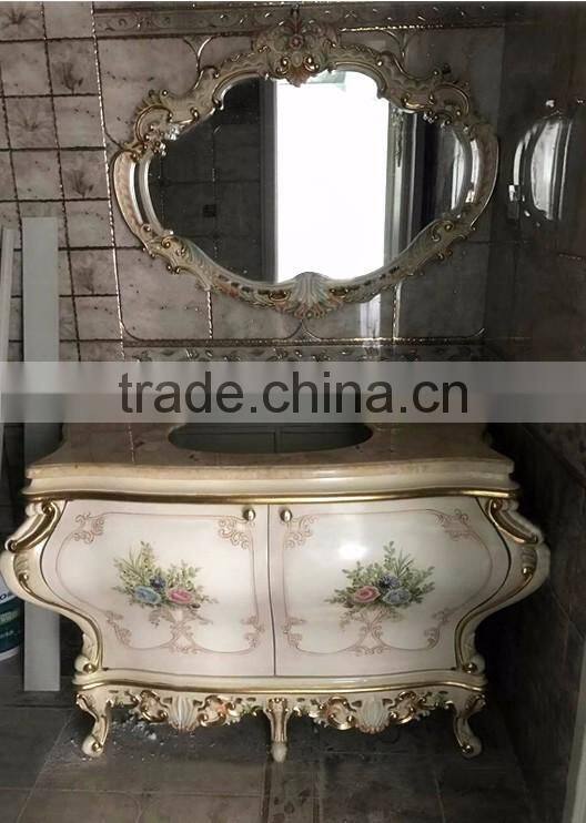 Elegant Bathroom Furniture Sanitary Ware, Hand Painting Vanity With Sink,Carved Wooden Bathroom Cabinet With Marble Top