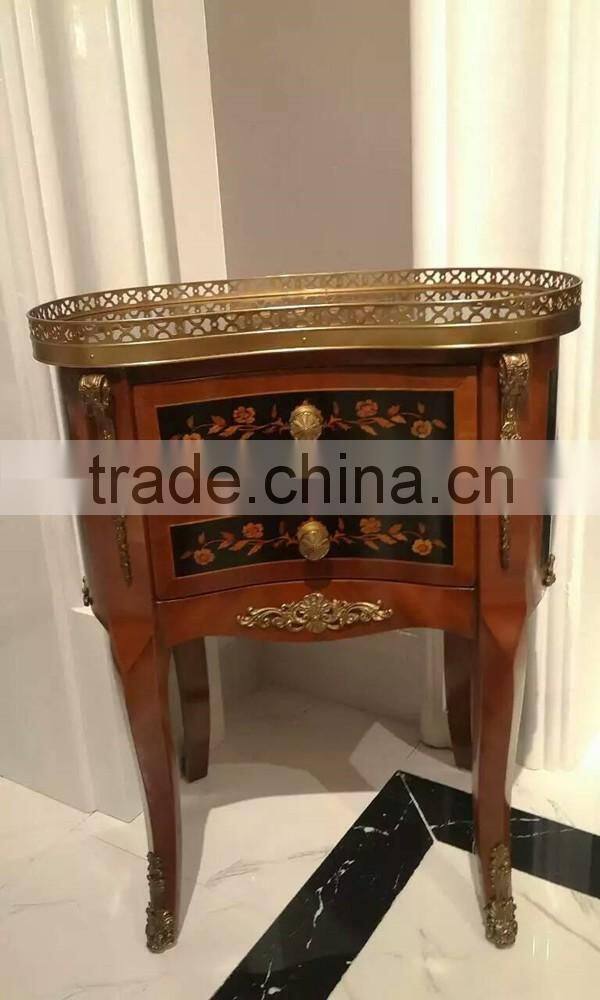 Vintage Style Castle Living Room Furniture Handmade Marquetry Side Cabinet, Luxury Brass Inlaid Natural Wood Chest Of Drawer