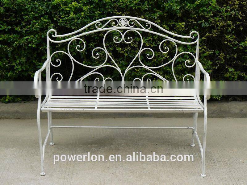 Durable Elegant Folding Garden Matel Bench Antique White