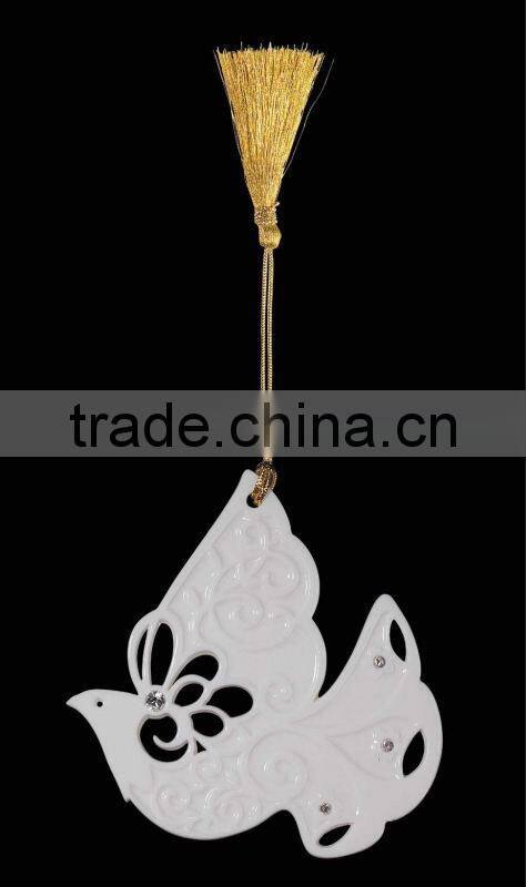 Hot Sale Porcelain Christmas Heart Hanging Ornament Stand with Porcelain Ball Pendant WS331-SS10098B