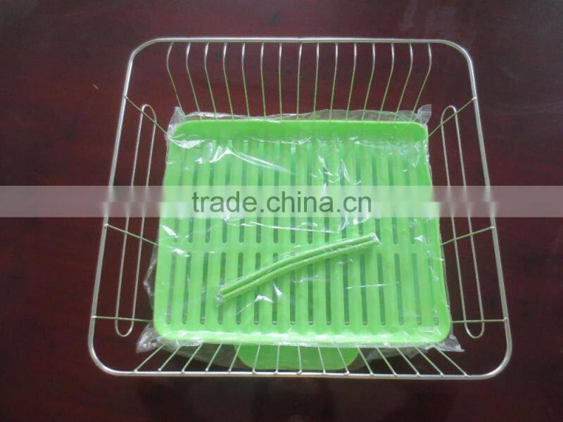Stainless Steel Multi-function Kitchen Dish Rack with color Silicone Storage