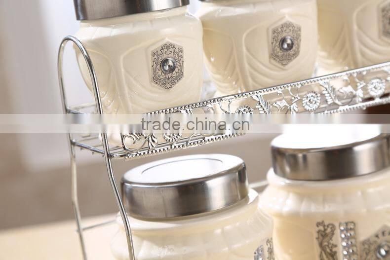 Middle east style ceramic canister set with stainless metal stand
