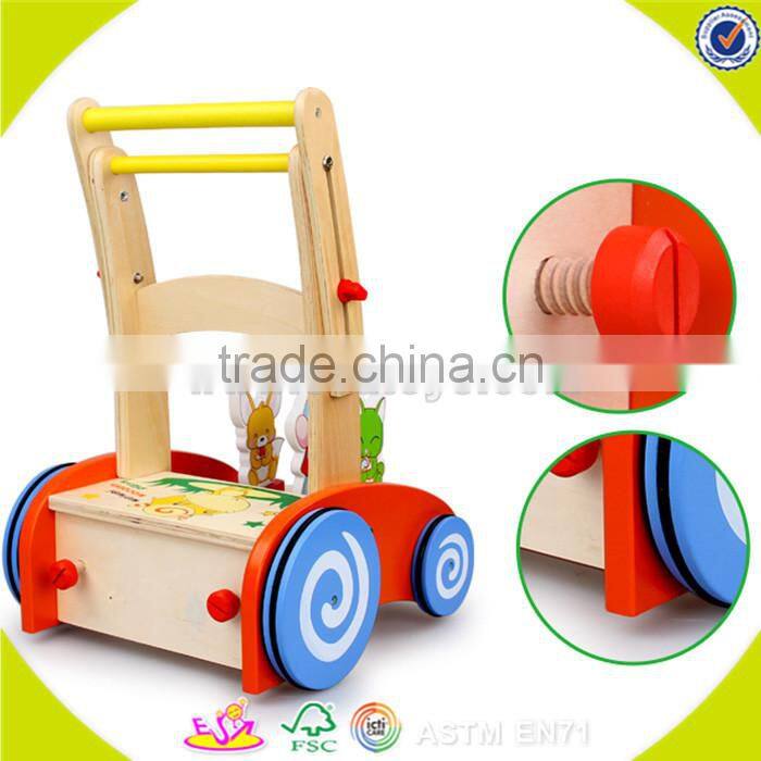 Wholesale top quality wooden baby blocks cart toy colorful wooden baby blocks cart push walker W16E027