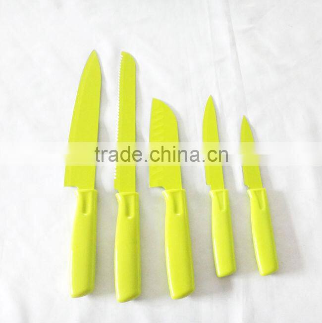 5pcs colorful non-stick kitchen knife set with pp handle