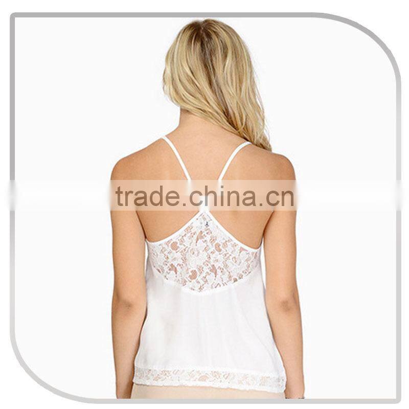 2015 fashion design chiffon with lace women cami top