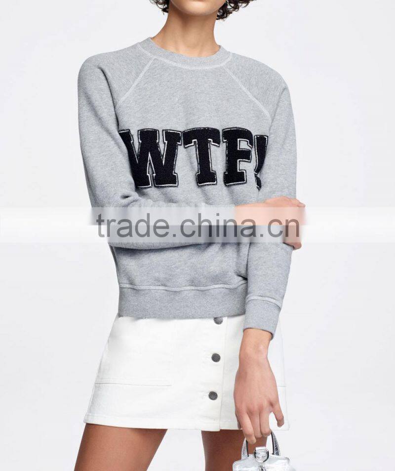 Tops for women round collar long sleeves word embroidered patchwork blouse for autumn/spring