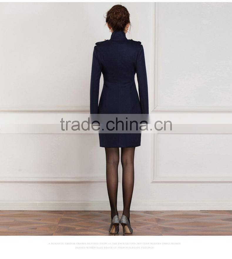 Fashional Style Lady's Overcoat. Double Breasted Navy Color Coat. L112506