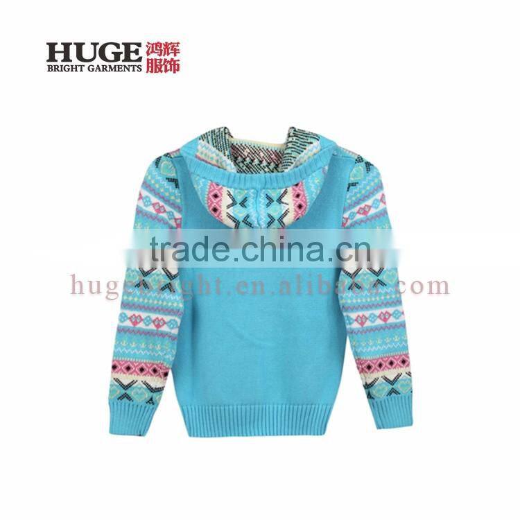 Long Sleeve 100% Cotton Hooded Baby Girl Sweater