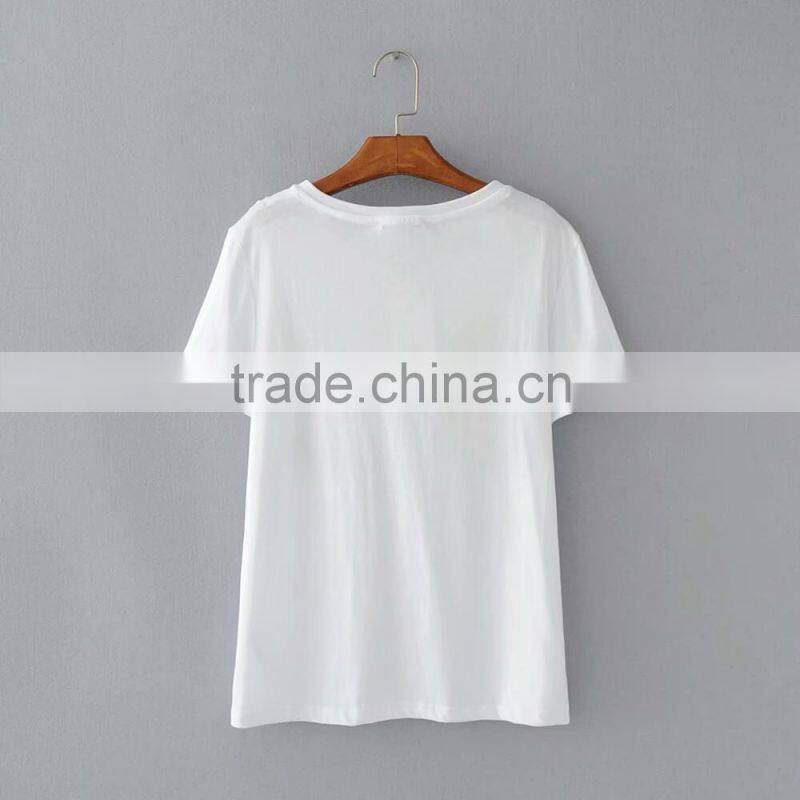 Women wholesale unicorn embroidery beaded white t-shirt