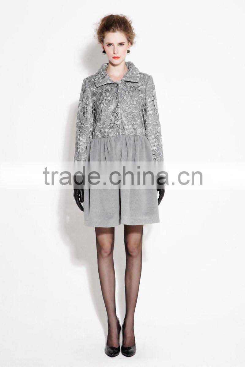 Grey color embroidery long european style winter ladies coats pictures