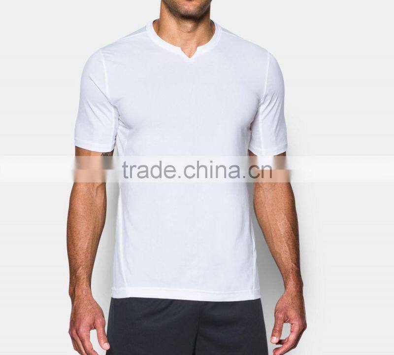 Mens Short Sleeve Tops Casual Quick Dry Slim Fit Polyester Spandex Blend Stretchy Material Tops Football Tee Solid Custom Color