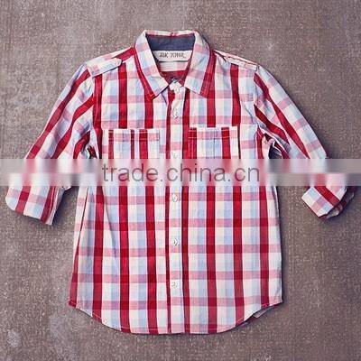 Boys Spring Long Sleeve Clothing Red And White Plaid Shirt