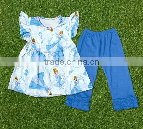 Children sets girls ruffle outfit top and capri back to school clothing set korean kids clothes wholesale