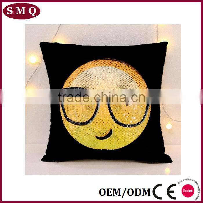 custom emoji embroideried sequin cushion cover