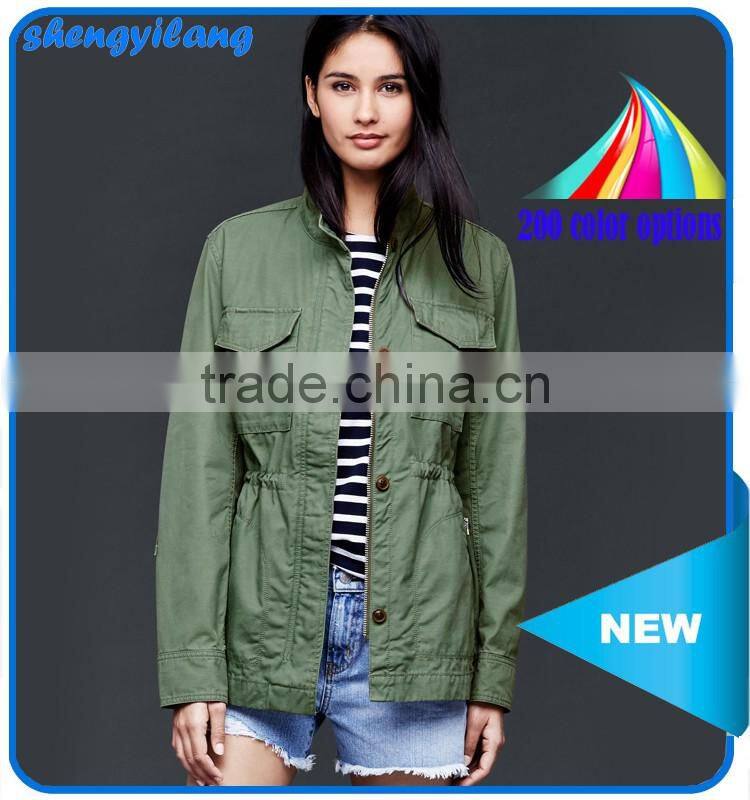 OEM/ODM women cotto baseball jacket green custom jacket guangzhou clothing manufacturer