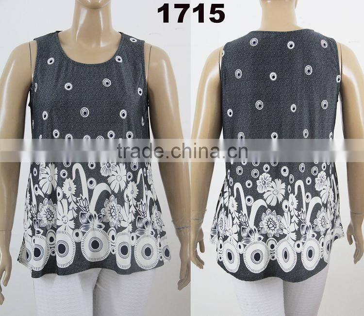 2017 Hot grey color 65% cotton 35% polyester sleeveless fat women chiffon blouse