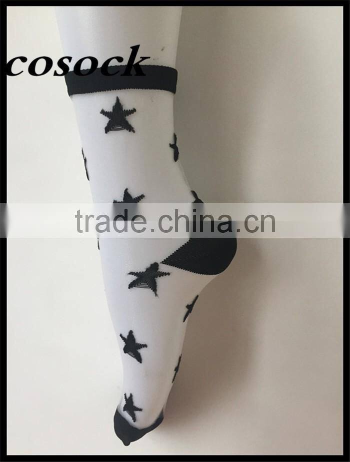 Flower jacqaurd women lovely ankle high transparent nylon summer socks