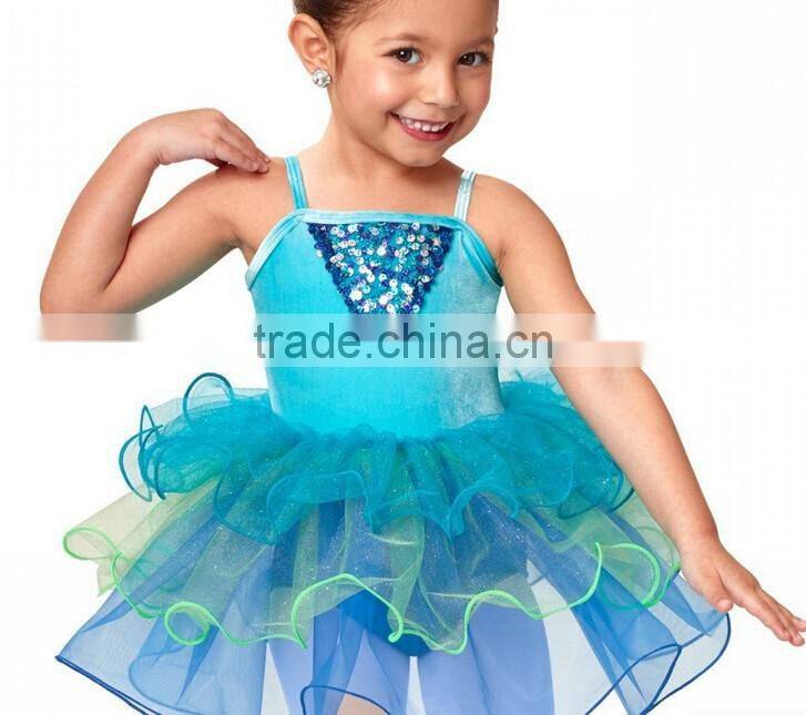 2017 hot !-baby blue spandex leotard attached pancake tutu -blue glitter tulle kids perforance dress