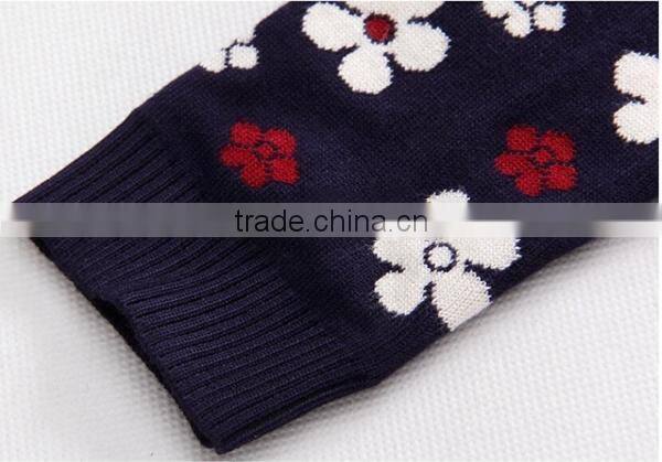 Jacquard Knitted Allover Flower Pcrew Neck Men Cardigan Sweater