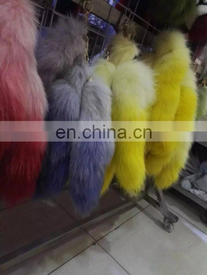 gradient color real fox fur tail furry keychain accessories