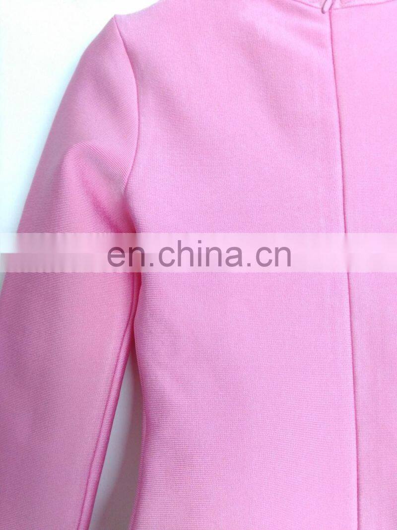 Amigo 2017 latest pink long sleeve cut out bias tape zipper midi sexy bandage dress evening dresses for women party wear