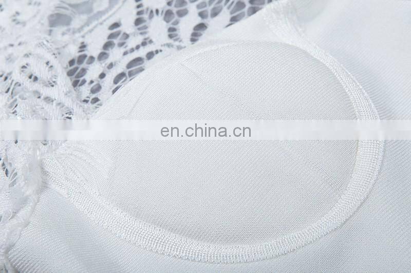 Amigo 2017 new design two piece sexy party wear bandage pants suit with long sleeve lace dew chest crop top and bodycon trouser