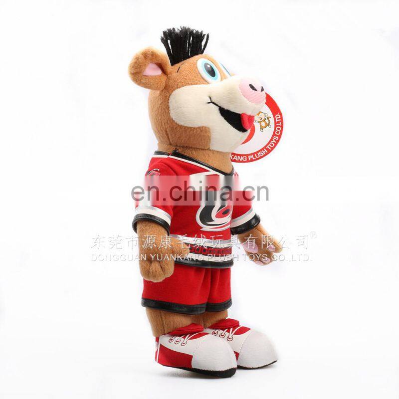 Customized plush animal bull mascot toy for football team