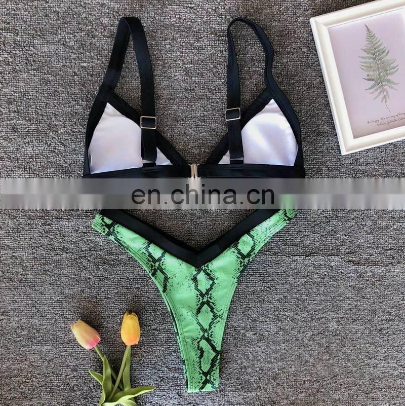 Retro Swimwear Women 2019 Push Up Bikini Set Snake Skin Printed Swimsuit Brazilian Monokini Thong Trikini Badpak Banadores Mujer