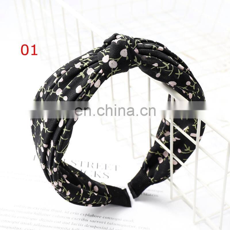 fashion flower printing chiffon headbands sports yoga spa cotton women sweat headbands 4colors