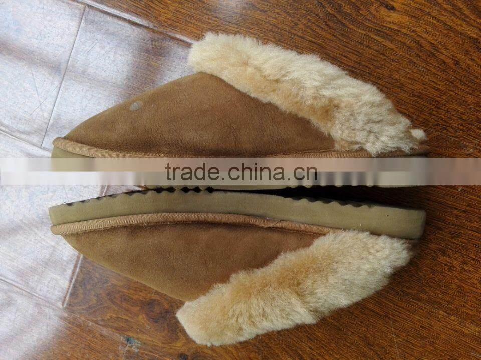 warm plush fur collar cow suede upper sheepskin lining men leather slipper