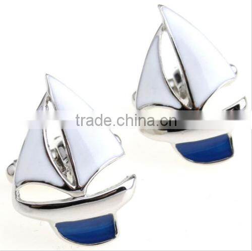 Men Sailing Captain Ship Boat Cufflinks Metal Blue Ocean Cuff Links Silver Hot